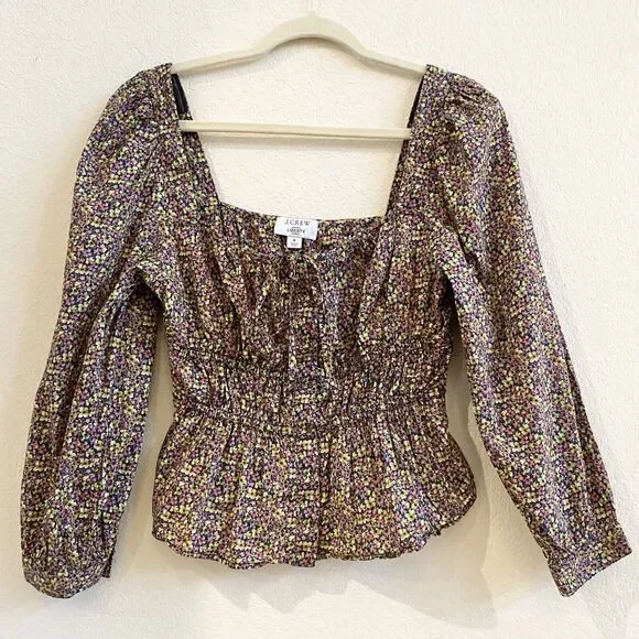 J. Crew Cinched-waist 100% Organic Cotton Top In Liberty Busy Izzy Fabric Size 8 - Picture 4 of 12